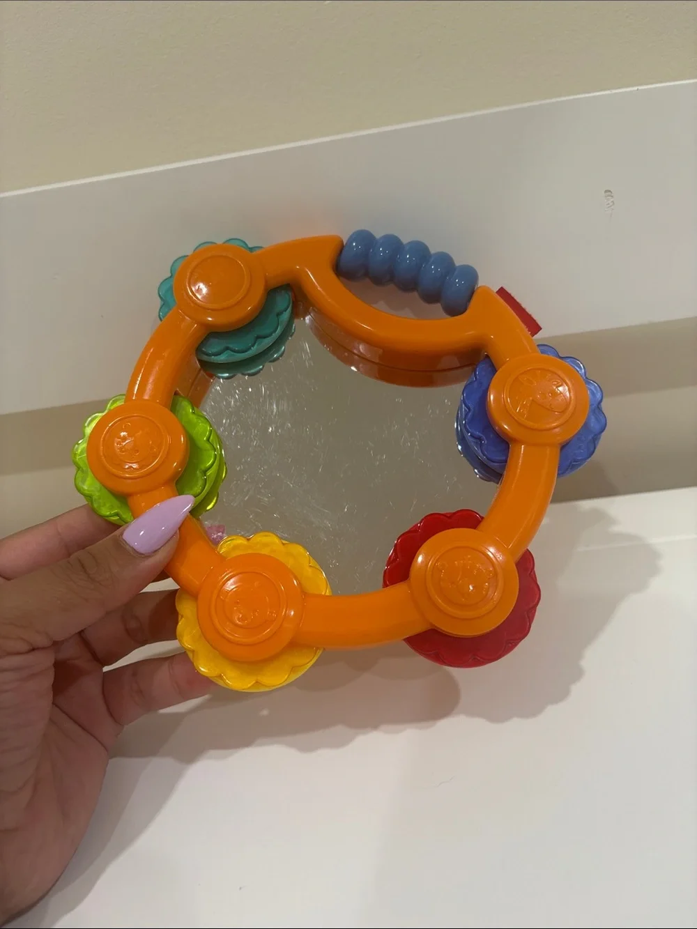 Fisher-Price Orange Handheld Tambourine with Multicolor Discs
